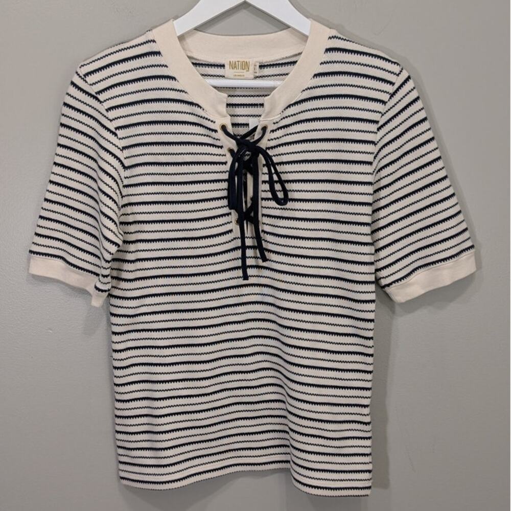 Nation LTD Reeve Lace Up Tee Sweater Nautical Quiet Luxury Coastal NWT - Size M